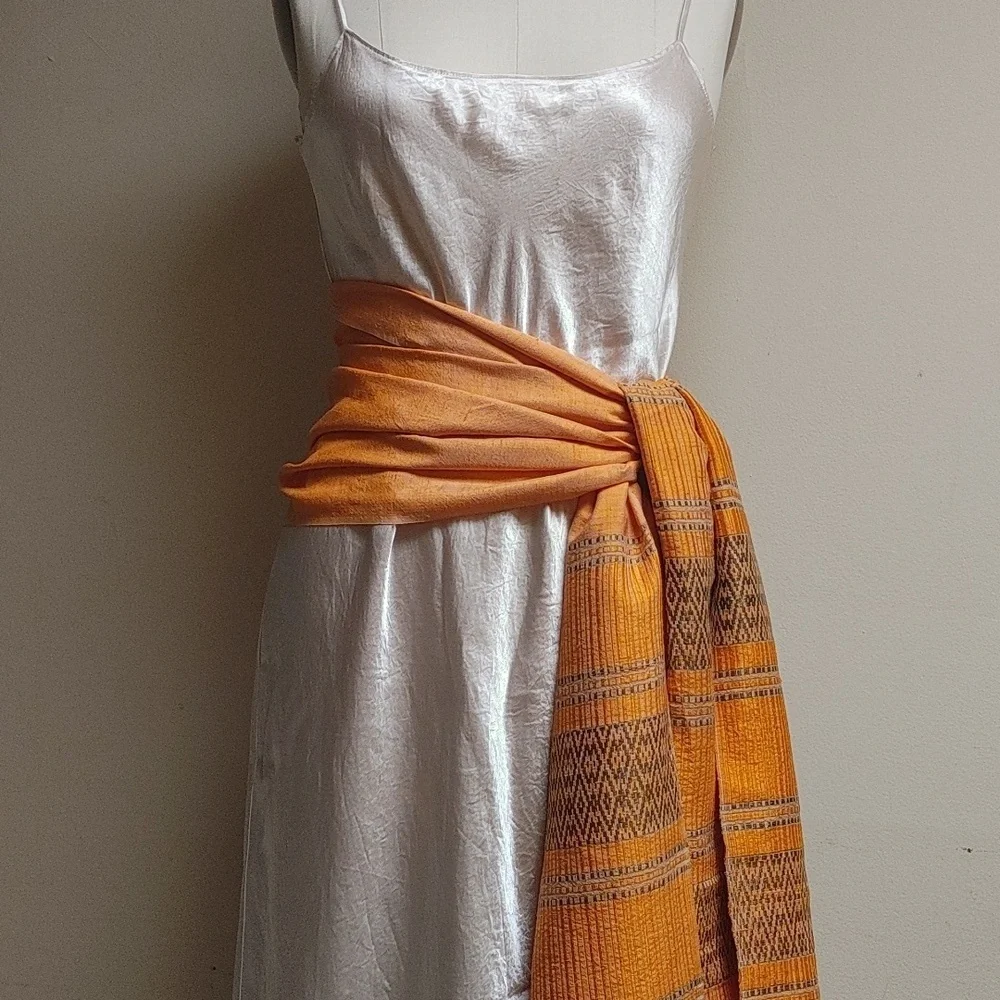 Final $ Duponi Raw Silk Scarf Wrap in Orange